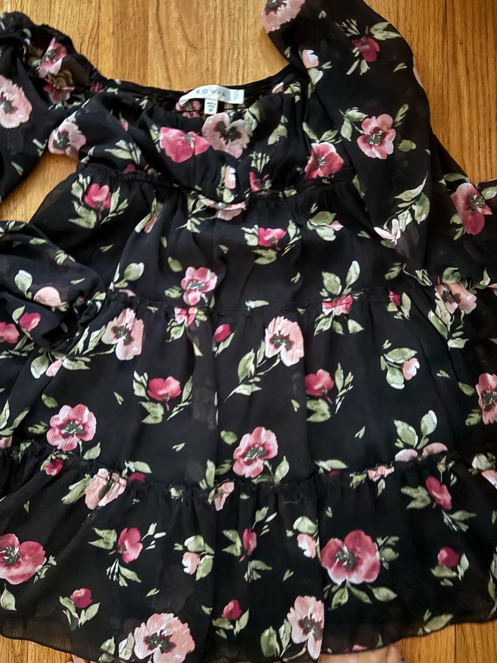 Row a Women’s Black Floral Ruffle Dress - A New Day